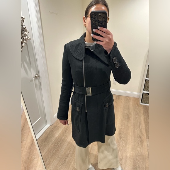 Zara Black Belted Coat Jacket - Picture 4 of 6